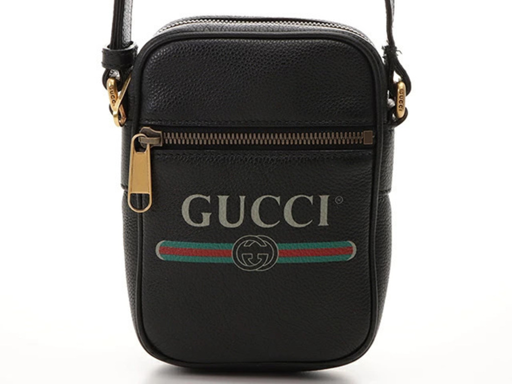 Gucci Grained Calfskin Logo Messenger Bag black leather